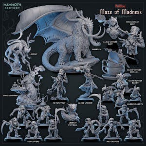 Maze of Madness Alice in Wonderland inspired Bundle | 23 Total miniatures for Tabletop Roleplaying and Painting | Varying sizes