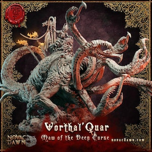 Mounted Monstrous Aberration Miniature w/ Stat Block for D&D and One Page Rules for Painting | Vorthal&#39;Quar | 100mm | Novac Dawn