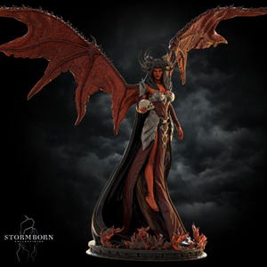 Female Cambion Winged Demon Miniature for Painting | Nyxara, Demon of the Night | 32mm 75mm | D&D Pathfinder | Stormborn Collectibles