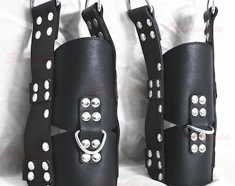 Black Leather Suspension Ankle Cuffs, Handmade Restraints