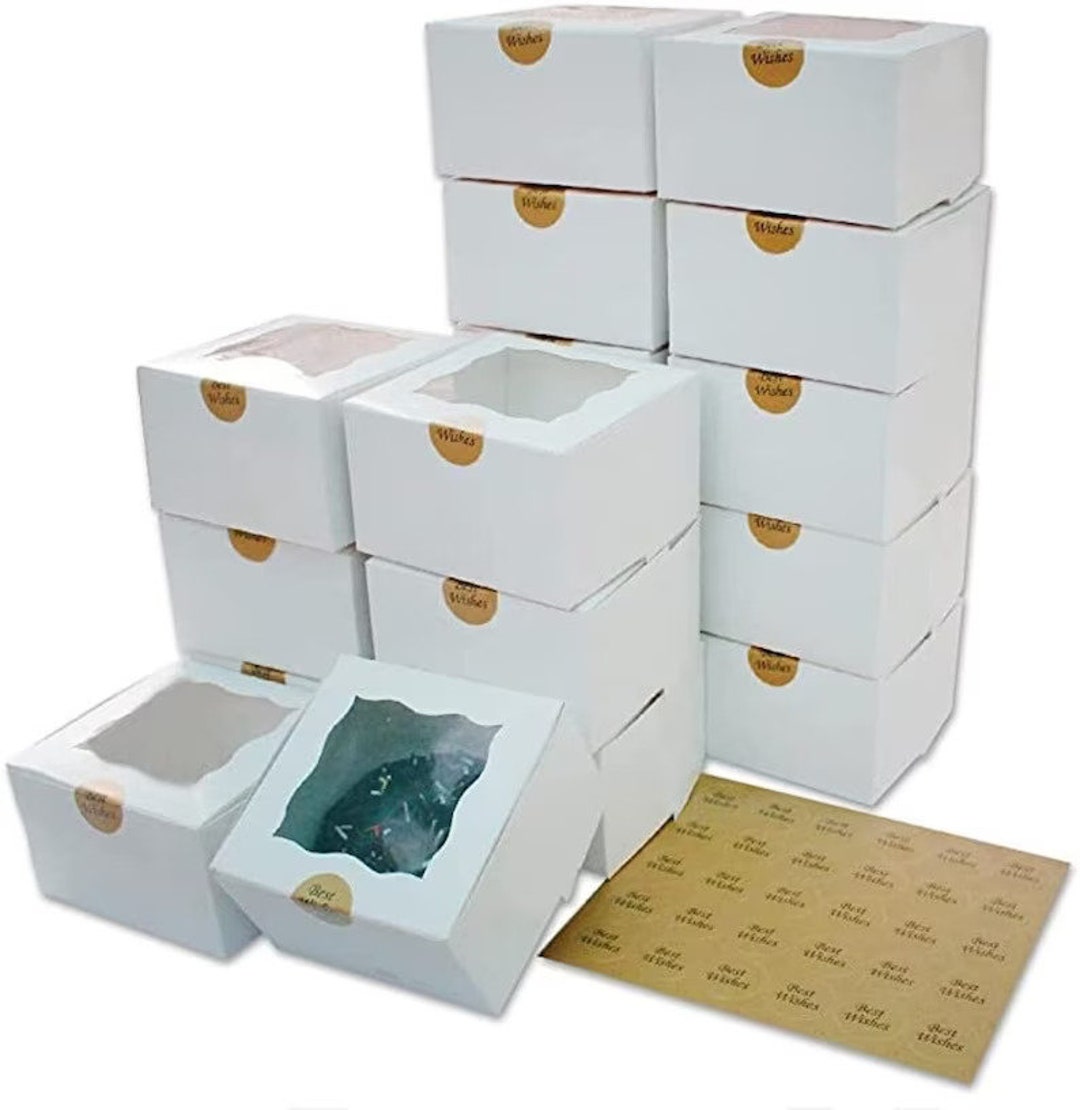 25 Pack Bakery Treat Boxes 4 X 4 X 2.5 Cupcake Muffin Food White Bakery