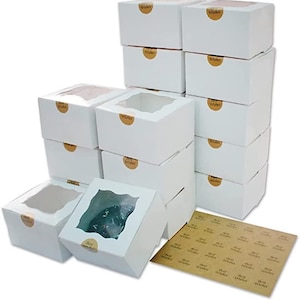 25 Pack Bakery Treat Boxes - 4 x 4 x 2.5 | Cupcake Muffin Food White Bakery Boxes / Cake Boxes/ Cookies Boxes