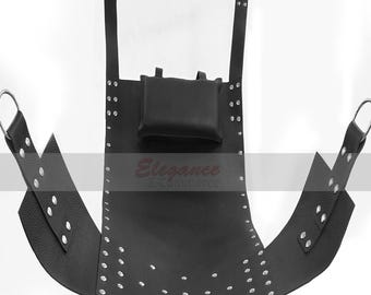 Handmade Black Genuine Leather Sex Swing with Pillow and Suspension Straps