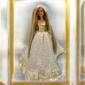 Long, Formal, Fashion Doll Dress, Gold and Gemstone Formal Doll Dress, Party Doll Dress