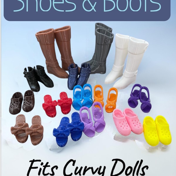 Flat Foot Curvy Doll Shoes: Sandals & Boots - Doll Accessories