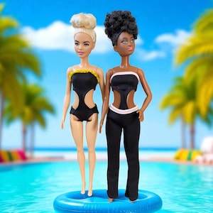11.5” Fashion Dolls 2-pc set, Swimsuits with pants, versatile beach or evening attire