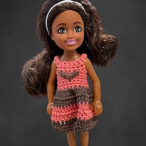 Crocheted Doll Dress for little dolls, Hand Crocheted, Cute Day Dress, Play Dress, Party Dress, gift for girls
