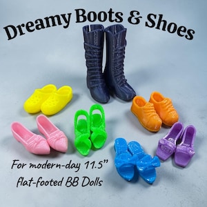 Flat-Foot BB Doll Shoes and Boots; Footwear for 11.5" Modern-day Dolls: Sandals, Clogs, Dressy Styles