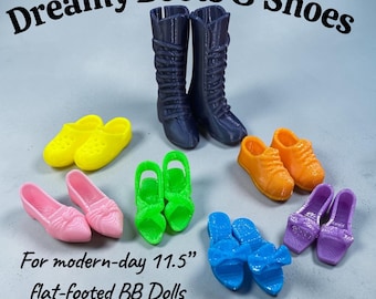 Flat-Foot BB Doll Shoes and Boots; Footwear for 11.5" Modern-day Dolls: Sandals, Clogs, Dressy Styles