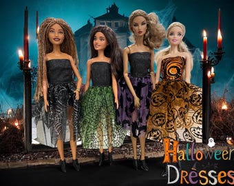 Vestido de tul de Halloween para muñeca de moda: disfraz para niñas