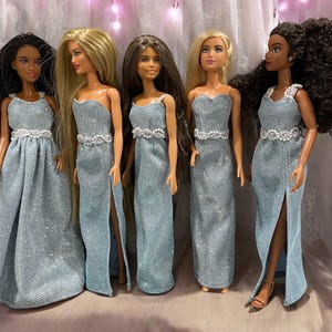 Long, Formal, Light Blue Fashion Doll Dress, Party Doll Dress
