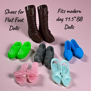 11.5" Flat Foot Doll Shoes: Sandals, Clogs, Dressy Styles for BB Dolls