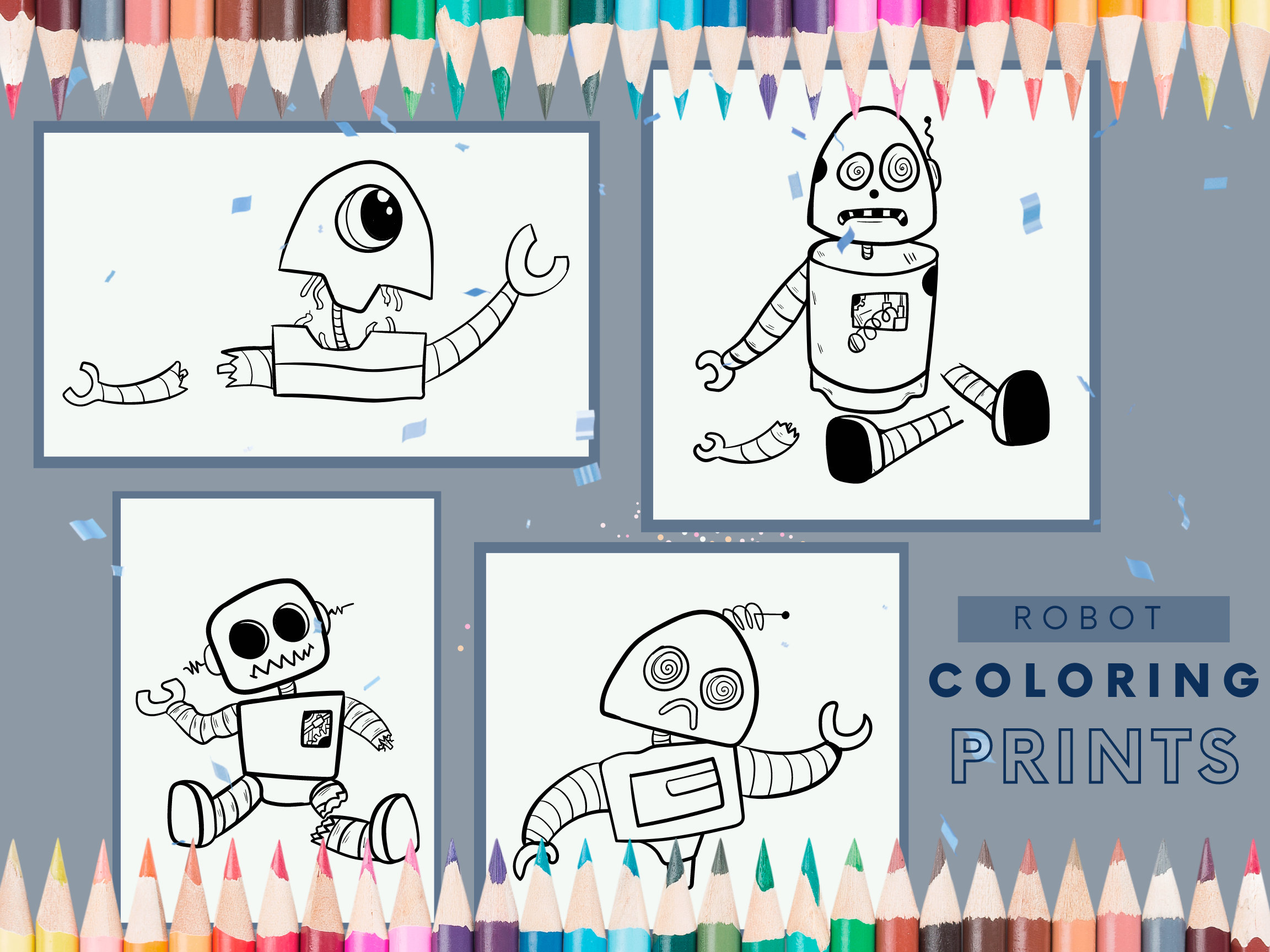 Kid s Printable Robot Coloring Pages Etsy