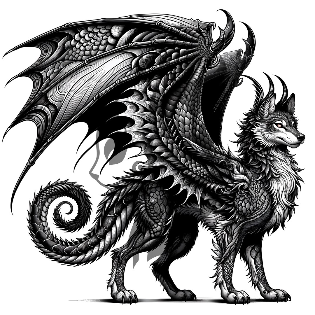 Wolf Dragon Tattoo Design Digital Download HD Image Etsy