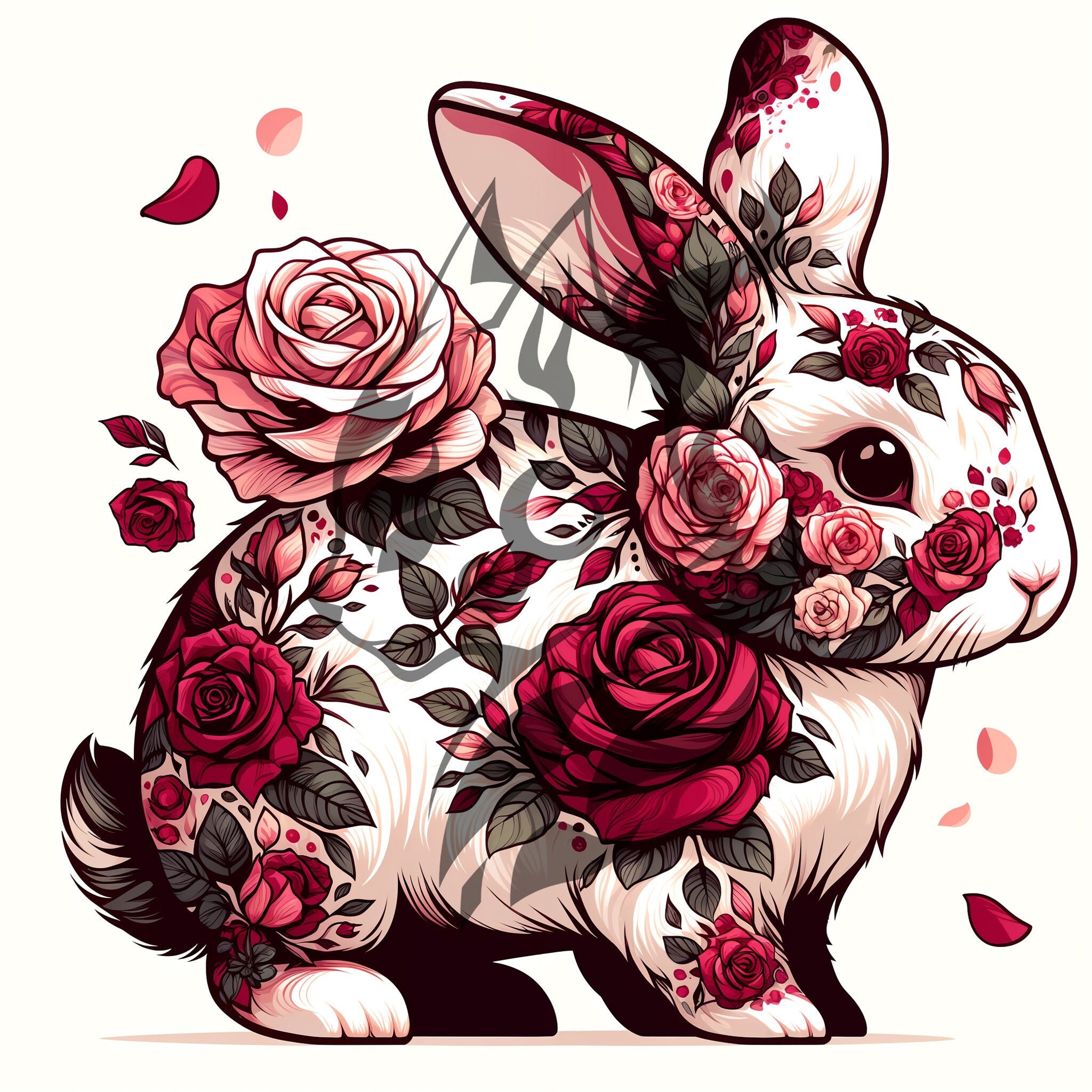 Rose Rabbit Tattoo Design - Digital Download HD Image - Unique Original ...