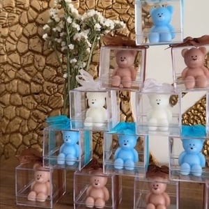 5/10/20/50 sztuk Spersonalizowana niebiesko-brązowa świeca Teddy Bear, upominek na Baby Shower dla chłopców, prezent na chrzest, upominki na przyjęcie dla osób płci żeńskiej, prezenty urodzinowe