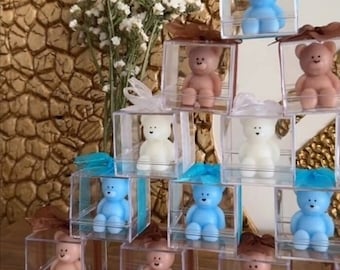 5/10/20/50 piece Personalized blue brown Teddy Bear Candle, Baby Shower favor for boys , Baphtism Gift, Gender party favors, Birthday gifts