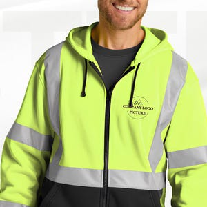 CSF300 CornerStone® ANSI 107 Class 3 Heavy-Duty Fleece Full-Zip Hoodie, Custom Business Logo, Front and Back Custom Brand Hoodie