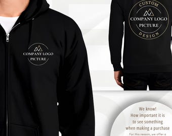 Front and Back Personalized Zip Up Hoodies, Custom Design Business Logo Sweatshirts, Your Text Message Slogan Company Shirts, Picture Tees