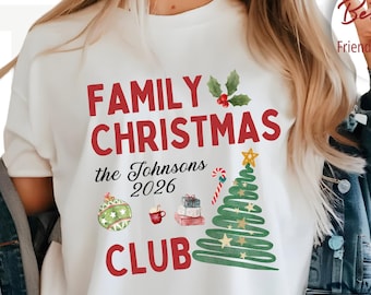 Custom Family Christmas Shirts, Matching Family Reunion T-shirts, Long Sleeve Shirts, and Sweatshirts; Personalized Name Holiday Shirts