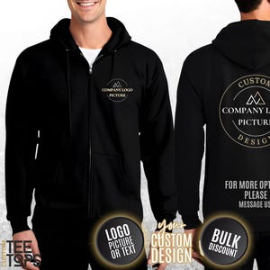 Front and Back Personalized Zip Up Hoodies, Custom Design Business Logo T-Shirt, Your Text Message Slogan Logo T-Shirt, Company Polo Shirt