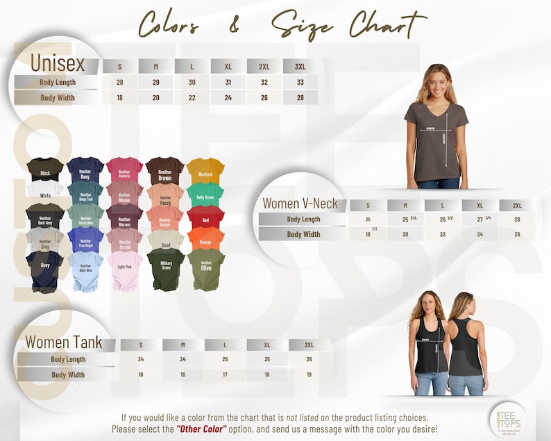 a women's t - shirt is shown with different colors and sizes