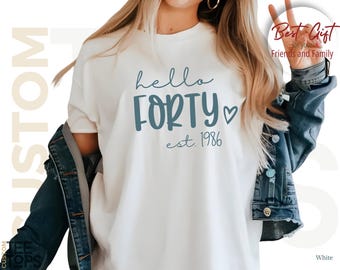 Hello 40 Shirt, 40th Birthday Shirt, Forty Years Old Gift, 40th Birthday Gift, Hello Forty Shirt, 40 Years Old Shirt, Birthday Est. 1986 Tee