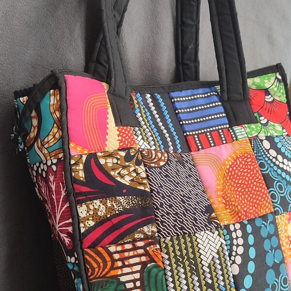 Ankara bag / Kitenge Patch bag / African Tote bag / Africanprint shoulderbag in Patchwork Design handmade by Tanzanian Maasai women