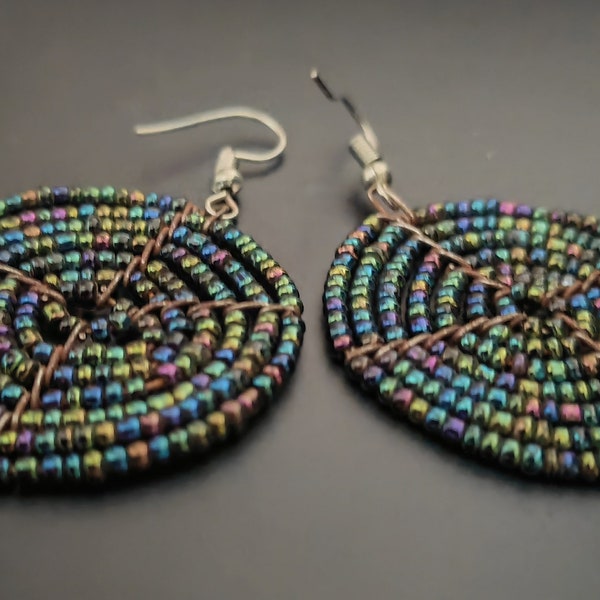 Tanzanian bead earrings handcrafted by Tanzanian Maasai women round drop earrings with high-quality glass beads