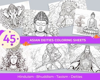 Digital Download: Asian Deities Coloring Sheets, Religious Illustrations - Printable Art, Buddhism, Hinduism, Taoism - Instant Download