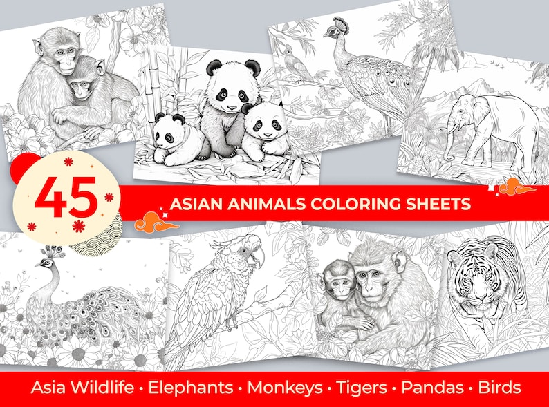 45 Asian Animals Coloring Sheets | Printable A4 Size Illustrations ...