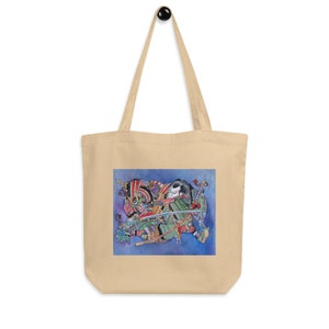 Watercolour Ukiyo-e Style Eco Tote Bag, Sustainable Bag with Japanese Illustration, Print Eco Tote Bag, Samurai Art Eco Bag