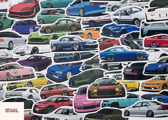 Car Stickers Pack, Japanese Sports Cars & Drift Legends, Waterproof Vinyl Decals for Laptop Water Bottle Garage Toolbox, Car Lover Gift