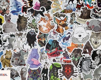 Wolf Sticker Pack – Aesthetic Wolf Art Stickers, Edgy Gothic Animal Decals, Indie Furry Stickers for Water Bottles, Laptops, Journals