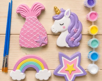 Unicorn Paint Kit for Kids, Mermaid Plaster Painting Set, Rainbow DIY Craft Kit, Girls Birthday Party Favor, Magical Art Activity