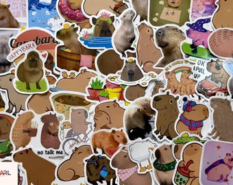 Capybara Stickers Pack, Cute Chill Animal Meme Decals, Waterproof Vinyl for Laptop Water Bottle Notebook, Funny Gift, Kids Goodie Bag Set