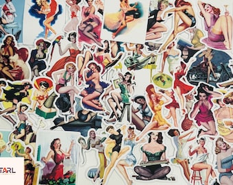 Retro 60's Pinup Girl Stickers, Vinyl Stickers, 10-50 Pcs Random pack, FREE Shipping laptop stickers, Anime Sticker, waterproof, Hydro flask