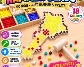 DIY Kids Craft Kit, Hammer Beads Craft Kit for Kids, No Iron Pixel Art Activity, 3D Printed Bead Board, Birthday Gift, Screen Free Activity