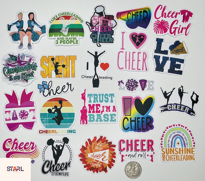 Cheerleader Stickers Pack, Colorful Cheer Team Spirit Quotes & Pom Pom ...