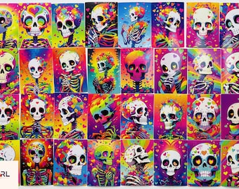 Neon Skeleton Stickers Pack, Colorful Skull Art Vinyl Decals, Aesthetic Gothic Rainbow Skeleton Stickers for Laptop, Skateboard,Water Bottle