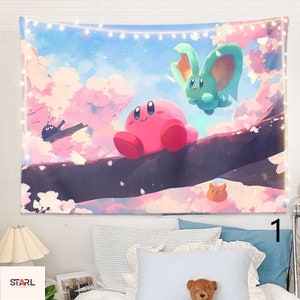 Kirby Diving Swimming Theme Tapestry Wall Art Hanging For Bedroom 28 X 39  In.