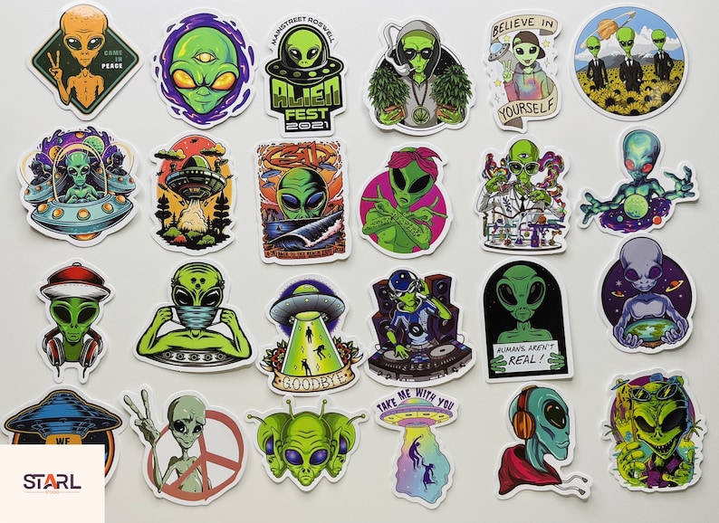 Alien UFO Vinyl Stickers Pack, Extraterrestrial Galaxy Decals ...