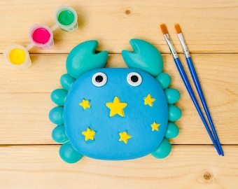 DIY Crab Jewelry Dish Paint Kit for Kids – Ocean Plaster Painting Kit, Under the Sea Craft, Trinket Tray, Beach Party Gift