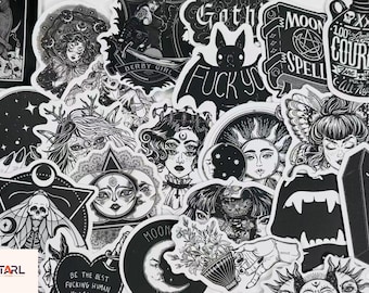 Gothic Witch Stickers Pack, Dark Academia Moon Phase Occult Vinyl Decals, Alternative Goth Aesthetic for Laptop, Journal, Water Bottle