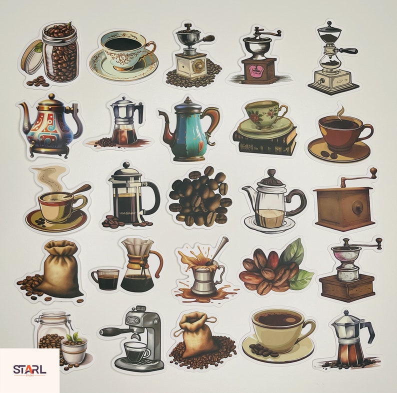 Vintage Coffee Stickers Pack, Retro Espresso & Coffee Bean Art ...