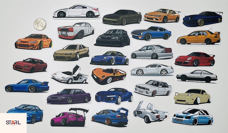 Puede incluir: Una colecci&oacute;n de 28 pegatinas de coches coloridas que representan diferentes marcas y modelos. Las pegatinas est&aacute;n impresas en papel blanco y son perfectas para a&ntilde;adir un toque de personalidad a los port&aacute;tiles, las botellas de agua u otras superficies.
