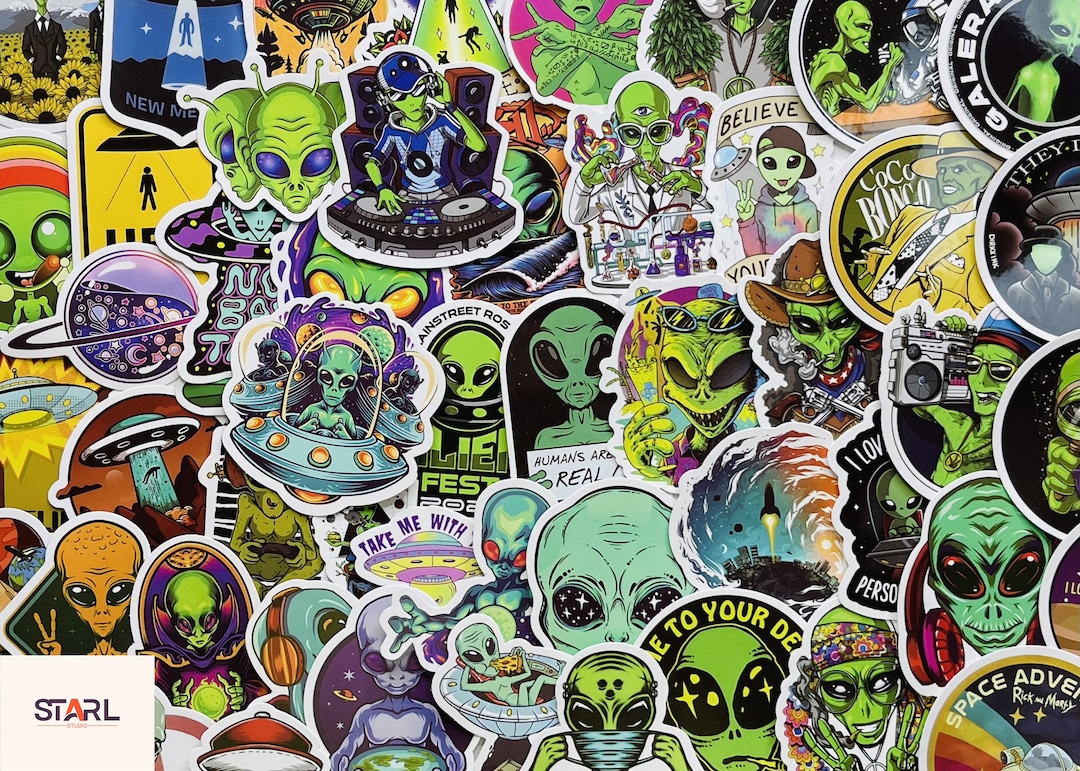 Alien UFO Vinyl Stickers Pack, Extraterrestrial Galaxy Decals ...