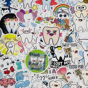 Cute Tooth Stickers Pack – Dentist Stickers, Tooth Fairy, Dental Hygiene, Kawaii Tooth Cartoon Decals for Kids, Dental Office, Scrapbooking