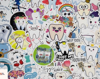Cute Tooth Stickers Pack – Dentist Stickers, Tooth Fairy, Dental Hygiene, Kawaii Tooth Cartoon Decals for Kids, Dental Office, Scrapbooking