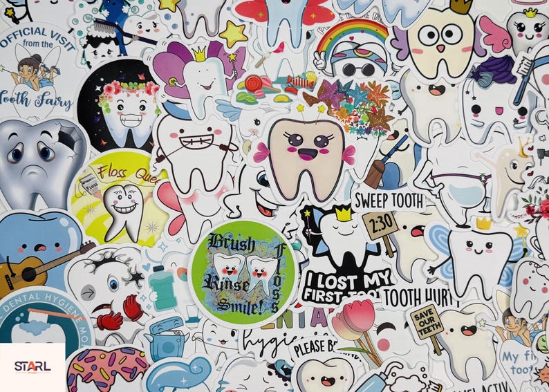 Teeeth Sticker Cute Tooth Stickers Pack – Dentist Stickers, Tooth Fairy, Dental ...